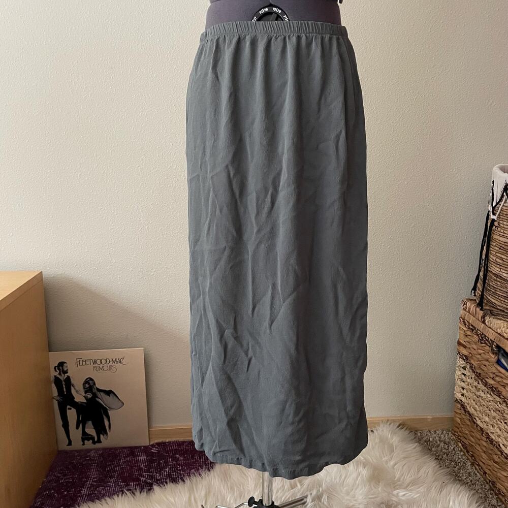 vintage teal grey crepe midi maxi skirt minimalist boho | 26" - 36" waist